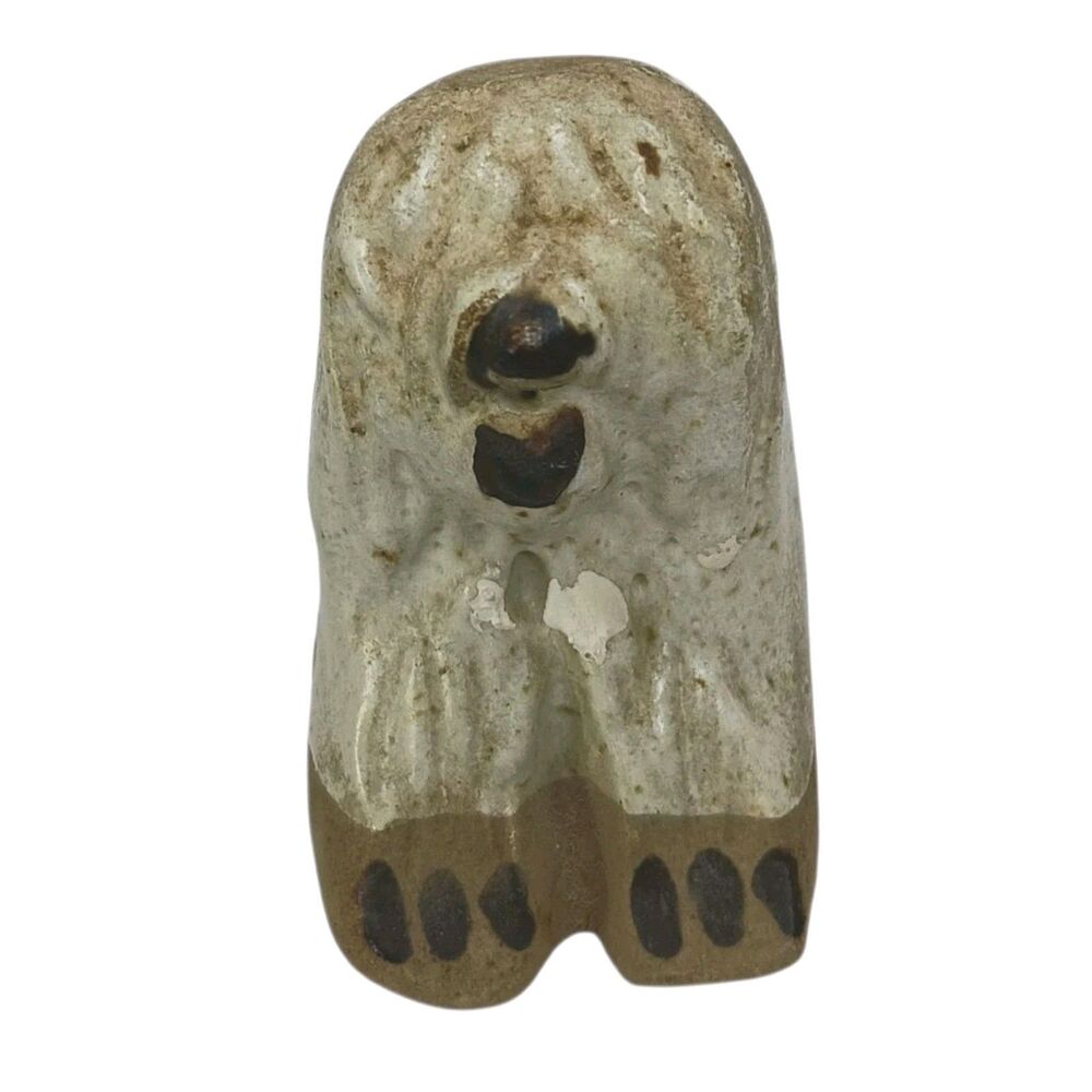 Vtg Tremar Studio  U K Pottery Old English Sheepdog Figurine 2" Beige & Brown